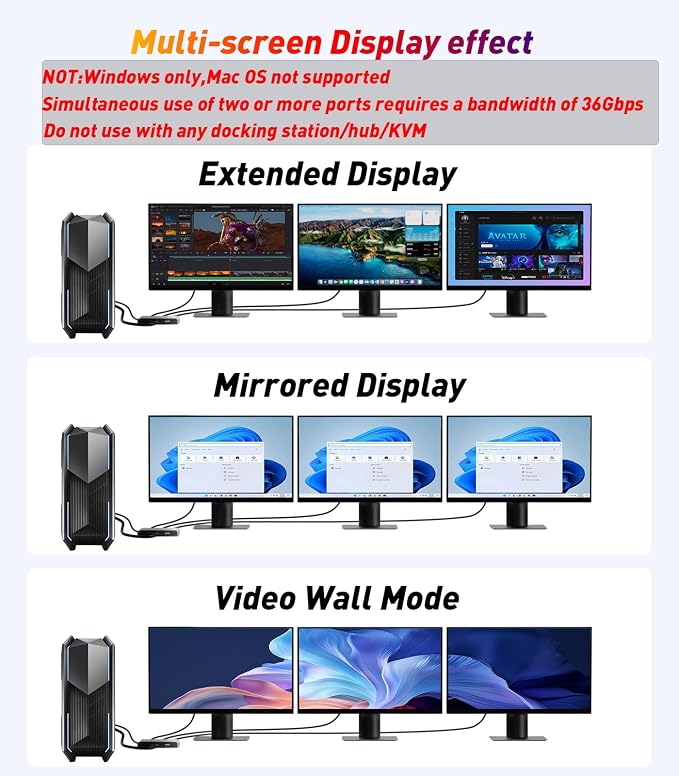 DisplayPort to HDMI Splitter for 3 Monitors Adapter |4K@60Hz| HDMI Splitter Extended Display 1 in 3 Out MST Hub for Multiple Monitor Compatible with PC,NVIDIA/AMD Graphic Card
