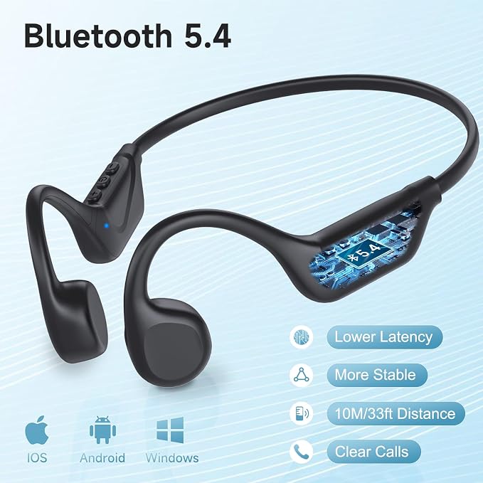 LOBKIN Bone Conduction Headphones Bluetooth 5.4, Open Ear Headphones with Mic, Wireless, 10H Playtime, IPX5 Waterproof Sports Headphones (Black)