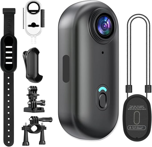 128GB 4K Mini Body Camera, Thumb Action Camera, Small POV Camera with Helmet Mount, Waterproof Case for Vlogging, Cycling, Pet (Black)