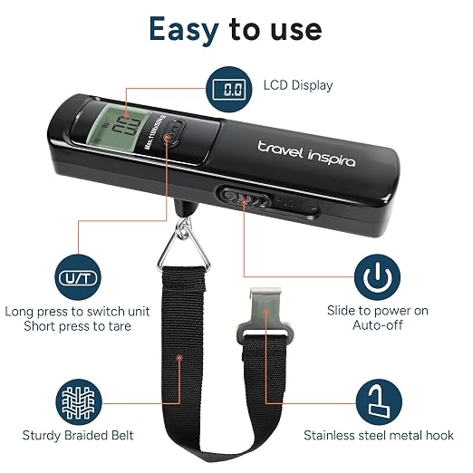 Battery-Free Luggage Scale – No Batteries Needed, Portable Digital Hanging Suitcase Weight Scale for Air Travel & Checked Bags, 110lb/50kg, LCD Display, Compact Travel Accessory