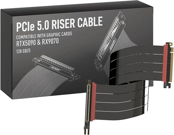 LINKUP PCIE 5.0 Riser Cable | for Vertical GPU Mount | Right Angle | Graphics Card GPU Ready | Usable with PCIe 4.0 & RX 9070/ RTX5090 | 50cm (Total Length: 54cm)