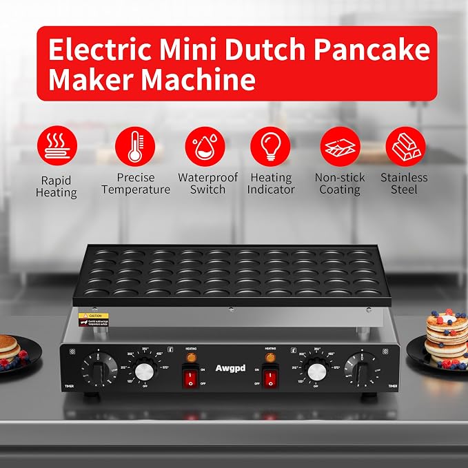 1700W Mini Dutch Pancake Baker,50PCS Electric Commercial Dutch Pancake Baker with Nonstick,110V Dutch Pancake Cooker for Restaurant and Kitchen,Dessert Breakfast