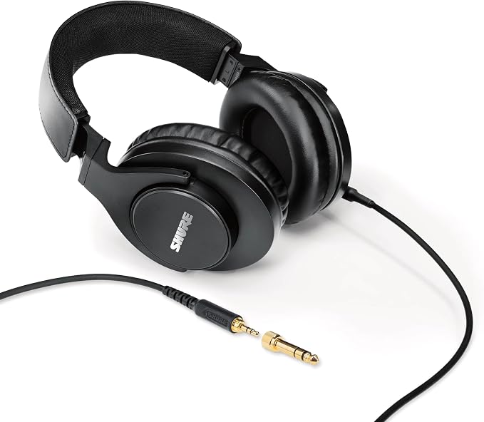 Shure SRH440A Over-Ear Wired Studio Headphones – Professional Monitoring & Recording Earphones with Accurate Frequency Response, Adjustable Collapsible Design, Black