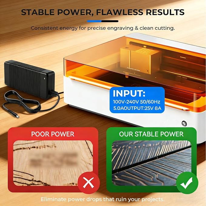 25V 8A AC/DC Power Adapter for xTool M1 Ultra 10W 20W Laser Engraver, Replacement Charger Power Supply Cord, 200W Stable Output Adapter with Safety Protection