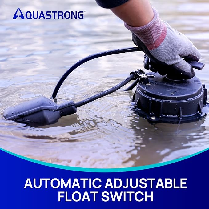 AQUASTRONG 3/4 HP Sump Pump, 4200 GPH Stainless Steel and Thermoplastic Submersible Water Pump, Automatic Float Switch with Piggy-back Plug,1-1/2" NPT Discharge Subpumps for Basement and Flooding Area