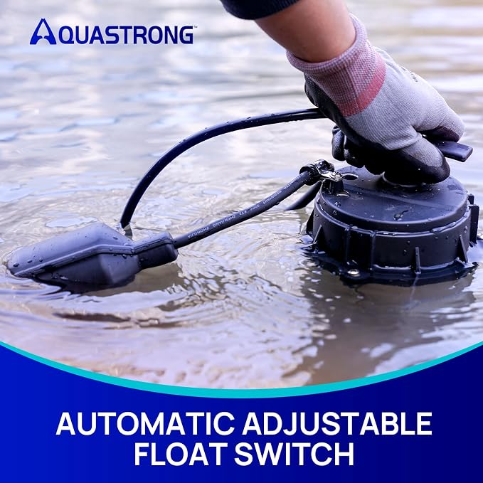 AQUASTRONG 1/2 HP Sump Pump, 3450 GPH Stainless Steel and Thermoplastic Submersible Water Pump, Automatic Float Switch with Piggy-back Plug,1-1/2" NPT Discharge Subpumps for Basement and Flooding Area