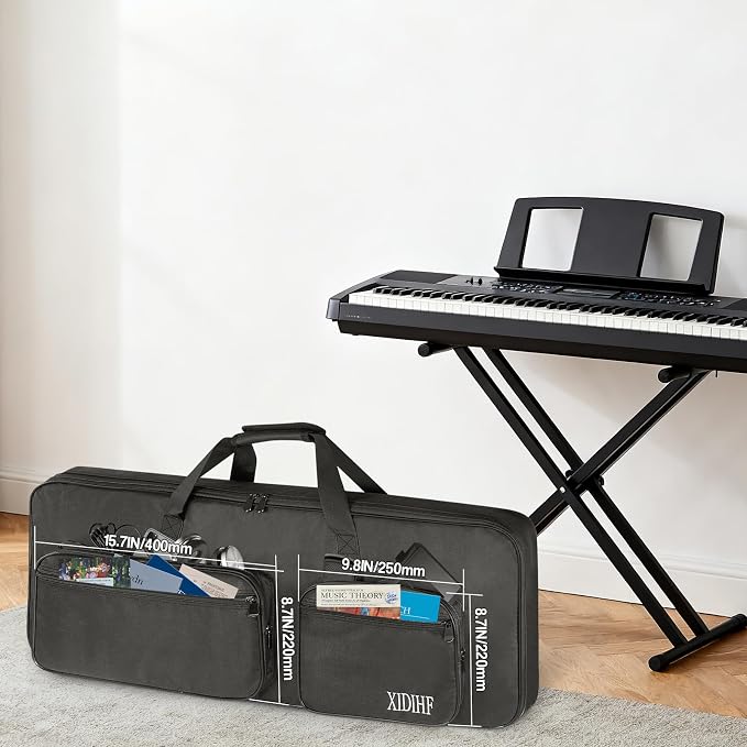 49 Key Keyboard Gig Bag 10mm Padded Full Protection with Adjustable Straps, 4 Pockets for Accessories, Electric Piano Case (33.8''x13.8''x4.3'')