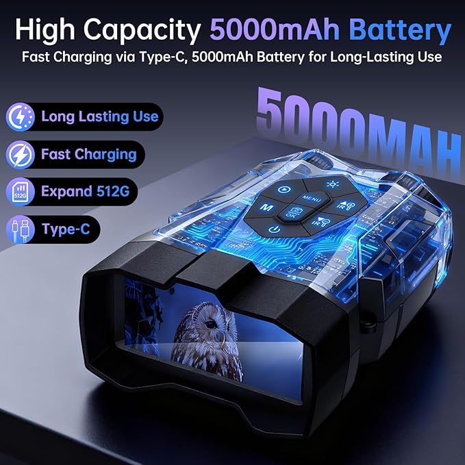 Night Vision Goggles, 4K Night Vision Binoculars for Adults with 5000mAh Battery, Upgraded 16X Zoom 9X Infrared Binoculars with 64GB Card for Photo & Video,Ideal for Camping Wildlife Observation