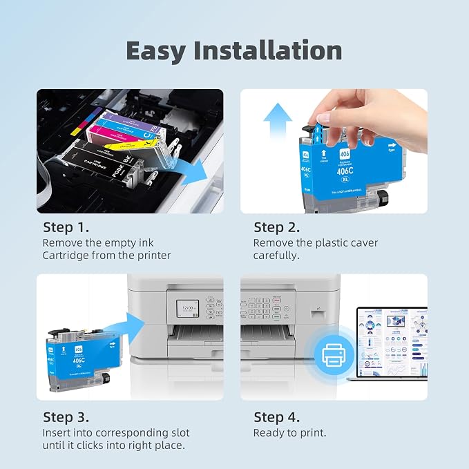 LC406XL LC406 Ink Cartridges Compatible for Brother LC 406XL LC 406 XL LC 406 Ink for MFC-J4335DW MFC-J5855DW MFC-J6555DW MFC-J4535DW MFC-J6955DW MFC-J4345DW MFC-J5955DW Printer (5 Pack, 2 BK/C/M/Y)