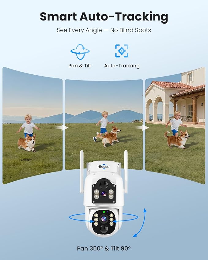 Hiseeu 4MP Dual Lens Wireless Solar Camera Outdoor for Home Security | 5G & 2.4G WiFi Pro, Auto Tracking, 360°PTZ, Motion Detection, 2-Way Audio, Color Night Vision, IP66 Waterproof