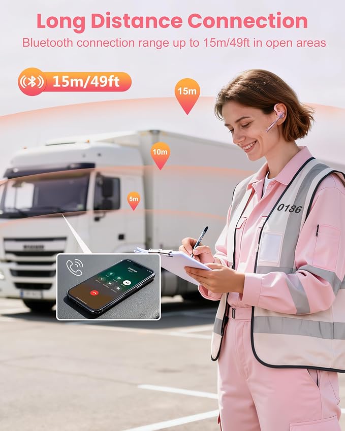 New Bee Bluetooth Headset V5.1 72H Talk Time Dual Mic with Mute Button for Business, Wireless Hand-Free Bluetooth Earpiece with 500mAh Charging Case for Cell Phone Calls Trucker Driver Laptop
