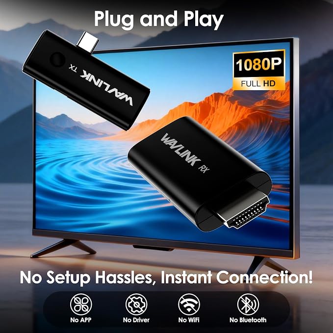 WAVLINK Wireless USB-C Transmitter and HDMI Receiver | 100FT/30M Transmission, Plug & Play, 4K Decoding, 1080P@60Hz Output, 5G Band for Meetings, Movies, Teaching and Daily Using