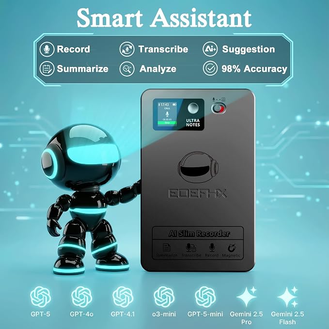 AI Voice Recorder, Transcribe & Summarize with Deep AI Analysis, Support 152 Languages, App Control, AI Noise Cancellation, Upgraded Built-in MagSafe, 64GB Audio Recorder for Meetings, Lectures, Call