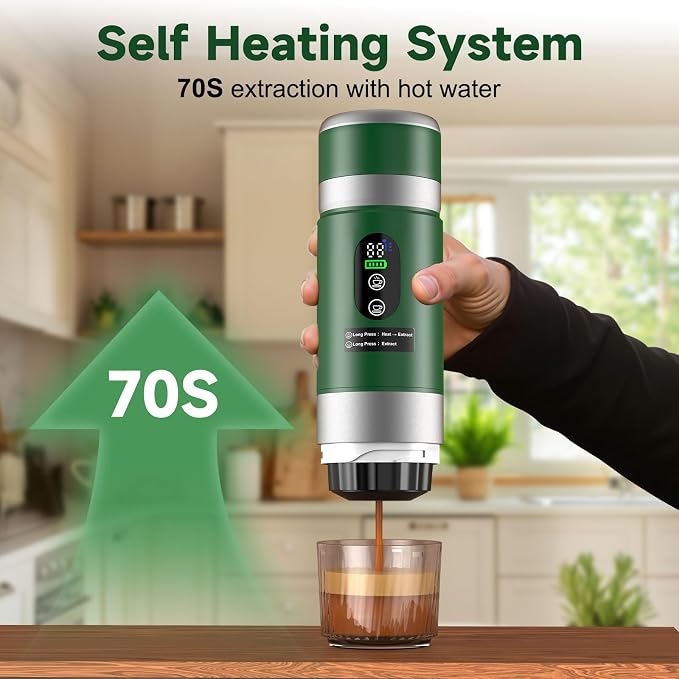 Portable Espresso Machine with Removeable Battery, 20 bar Mini Travel Coffee maker, Expresso Maker with USB-C,3-in-1 Car Coffee Maker Self-Heating, Ground Coffee & Capsule(Ns&DG)