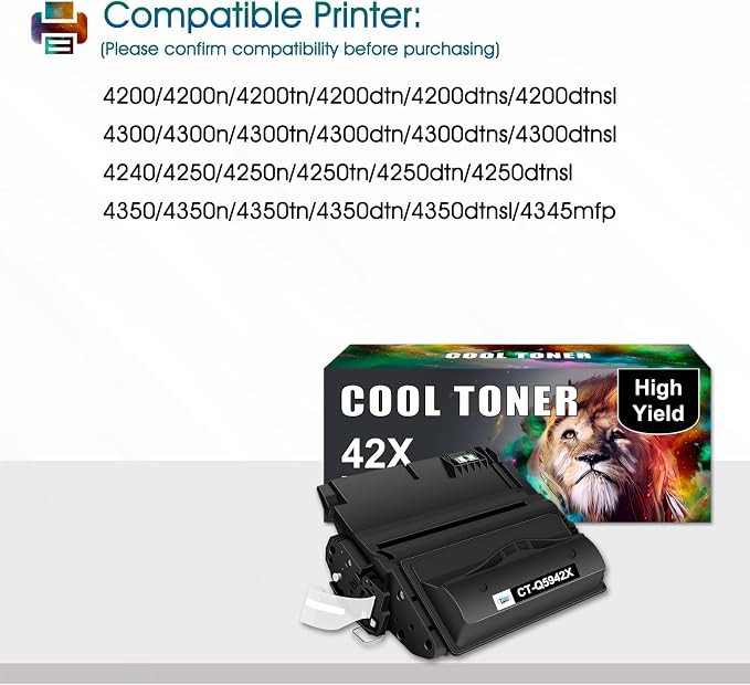 Cool Toner Compatible Toner Cartridge Replacement for HP 42X Q5942X Q1338A Q5942 for HP 4250TN 4250N 4250DTN 4350N 4350TN 4350DTN Printer-1PK