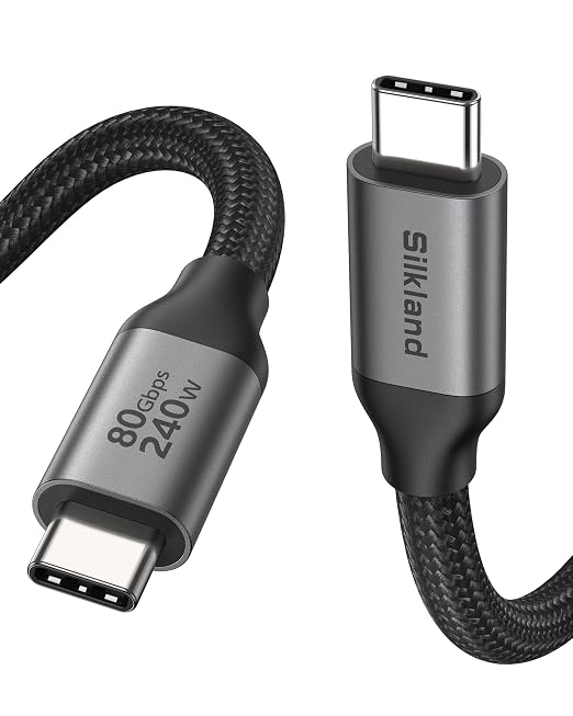 Silkland 80Gbps USB 4 for Thunderbolt 5 Cable 6.6FT/2M, 120Gbps Bandwidth for 16K/Dual 8K, 240W Fast Charging, USB C Monitor Cable Compatible Thunderbolt 4, iPhone 17/16, Monitor, MacBook M4 Pro, Dock