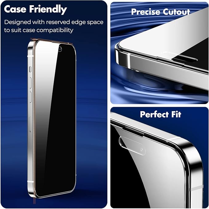 UNBREAKcable Privacy Screen Protector for iPhone 14 Pro, Shatterproof Tempered Glass [True 28°Anti Spy] [9H Hardness] [Easy Installation Frame] Black Protector for iPhone 6.1" -2 Pack