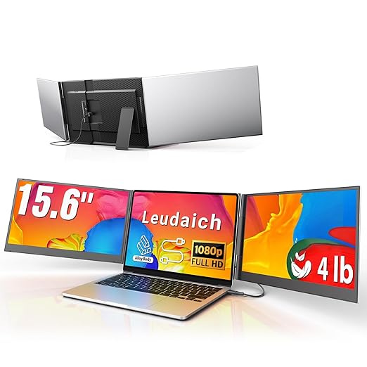 15.6'' Laptop Triple Screen Extender One Cable Connection, 1080P FHD IPS Portable Dual Monitor with Speaker, Ultra-Slim Travel Monitor for 13-17.3" Laptops, Compatible with MacOS, Windows, Android