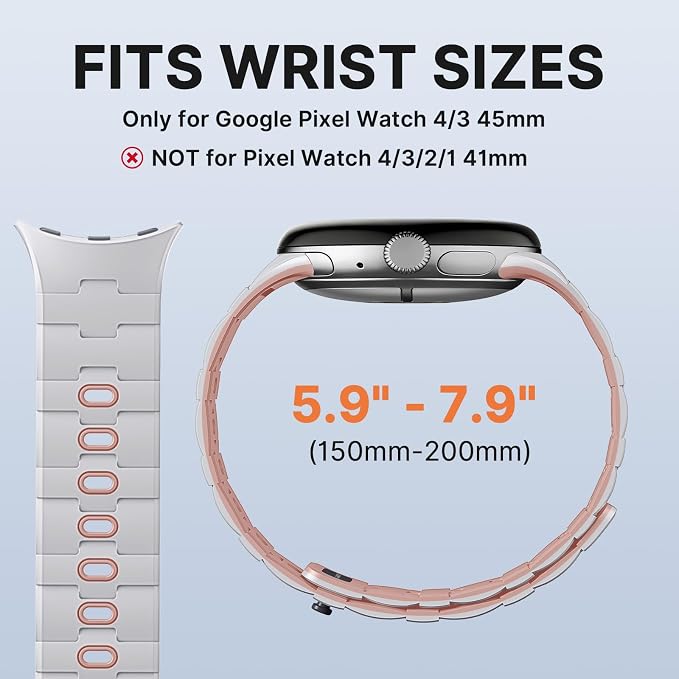 Bandletic Magnetic Silicone Bands Compatible with Google Pixel Watch 4/3 45mm Band for Women and Men, Rugged Soft Sport Strap Replacement Wristband