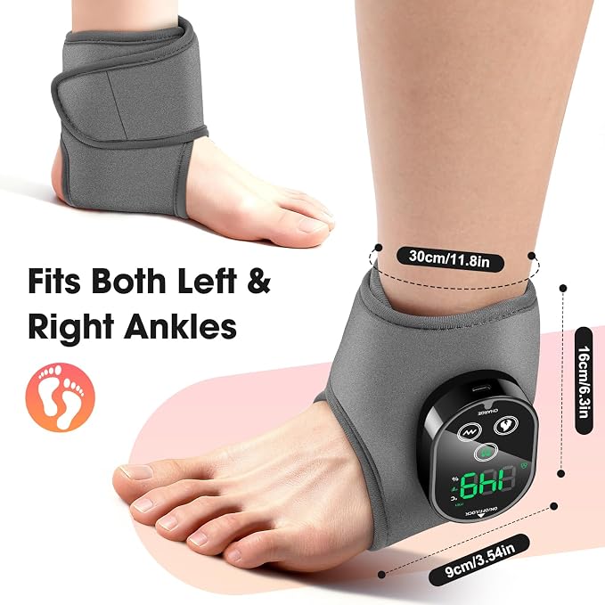 Cordless Ankle Massager for Pain Relief, Heated Ankle Massager, Foot Massager for Neuropathy, Ankle Heating Pad, Foot Heating Pad, Heated Foot Massager, Single One, Grey