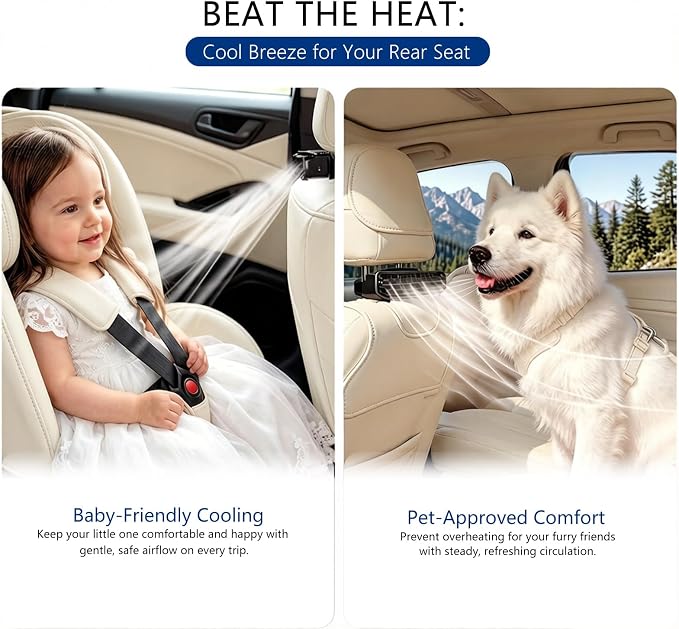 Car Seat Fan for Backseat, Mini Portable Fan for Rear Facing Car Seat, Rechargeable USB Baby Fan with 5 Speeds, Quiet Personal Cooling Fan for Kids Toddler Travel
