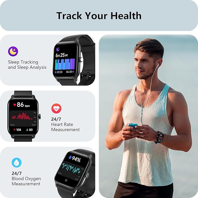 Tensky Smart Watch for Women/Men, 1.85'' Big Activity Smartwatch for iPhone/Android, 100+ Sport Modes Fitness Tracker (Answer/Make Call), Alexa Built-in, Sleep/Heart Rate/SpO2 Monitor, 2ATM Waterproof