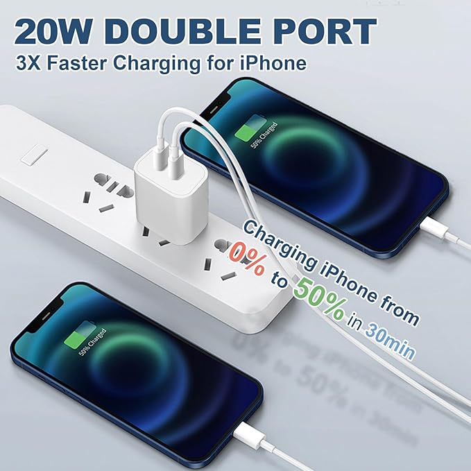 for iPhone 17 Charger Fast Charging, 40W Dual Port USB C Wall Charger Fast Charging Block with 6FT Long USB C to C Charging Cord Compatible with iPhone 16/15/15 Plus/15 Pro/15 Pro Max