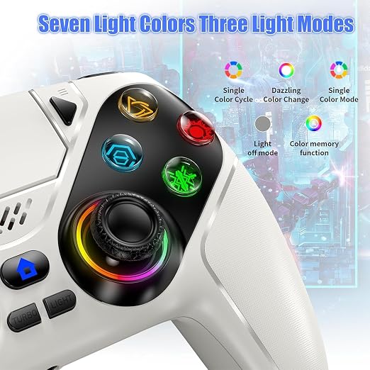 Nonbliep LED Wireless Controller for PS5, Compatible with PS5/PC, Dual Vibration, Macro/Turbo Function, 6-Axis Motion Control, 3.5mm Audio Jack Gamepad with Speaker - White
