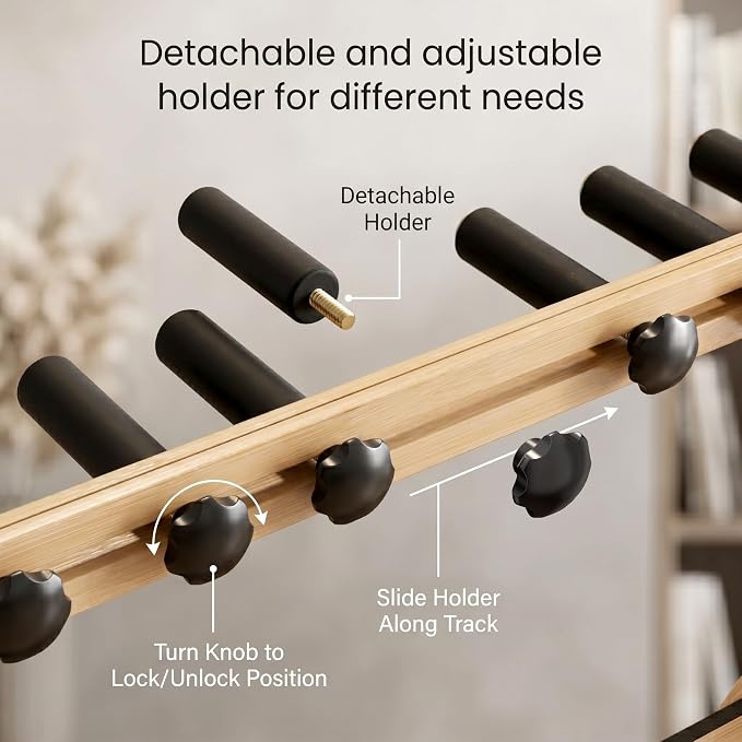 Guitar Stand Rack, Multi-Guitar Display Rack Adjustable Bamboo Guitars Holder Electric Guitar Stands Floor Storage for Bass Acoustic, Home Studio, Band Stage (Natural-B)