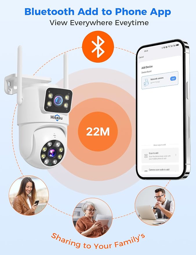 Hiseeu 2Pack Wireless Security Camera, Dual Lens WiFi PTZ Camera Outdoor