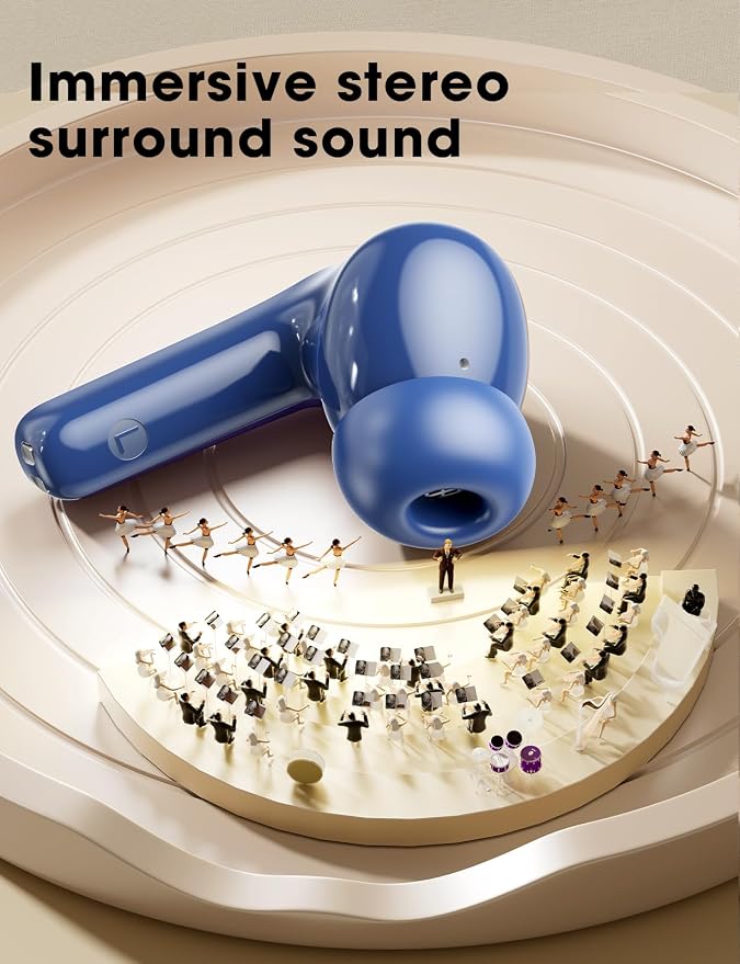 Wireless Earbuds Deep Bass Sound Ear Buds, Bluetooth 5.3 Headphones 48H Playtime, LED Display Earphones with Mic, IPX7 Waterproof Lightweight in-Ear Buds, Touch Control for iPhone TV Laptop Blue