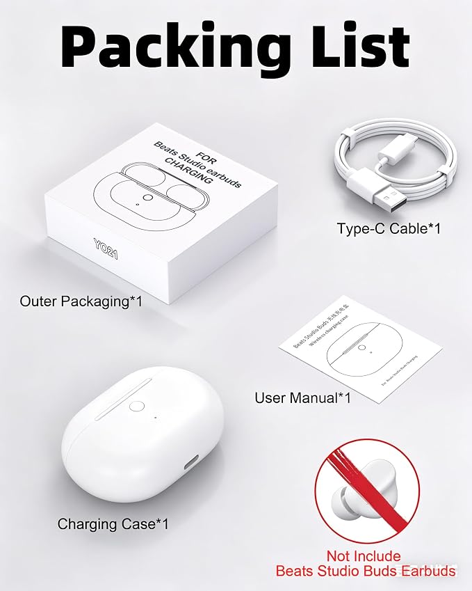 Charging Case Replacement for Beats Studio Buds - Earbuds Charger Case with Bluetooth Pairing Sync Button, 660mAh Battery (Earbuds Not Included), White