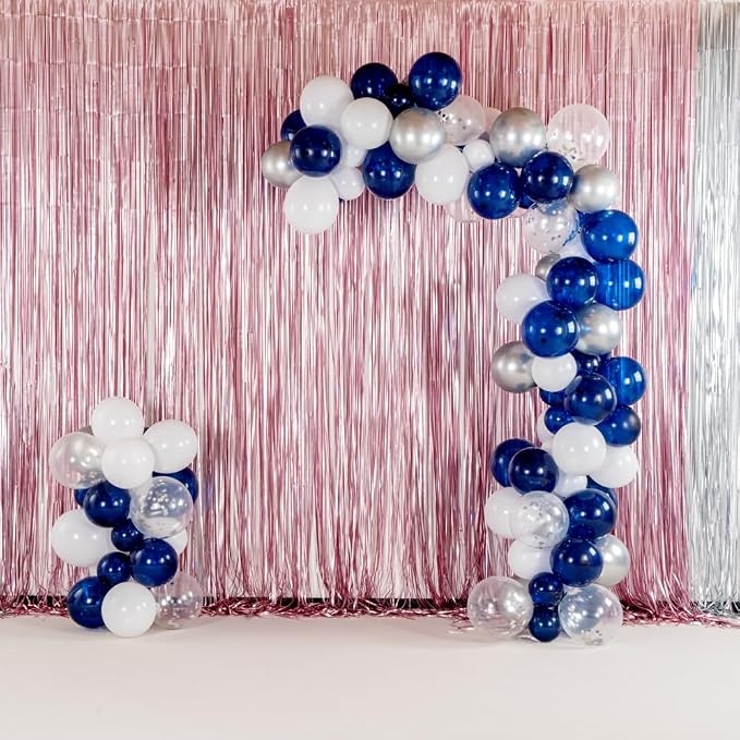 Restaurantware-Balloonify Balloon Garland Set, 1 Party Decoration Kit - 120 Balloons, With Chain, Navy, White, & Silver Latex Balloon Arch Kit, Includes Glue Dots