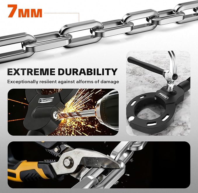 Sportneer Scooter Lock: 7mm Square Chain Anti-Theft Cut Resistant Bike Lock with 3 Keys, 2.46ft/75cm Heavy Duty 3 Position Adjustment Bike Chain Lock for E-Bike/Electric Scooters, Door, Gate