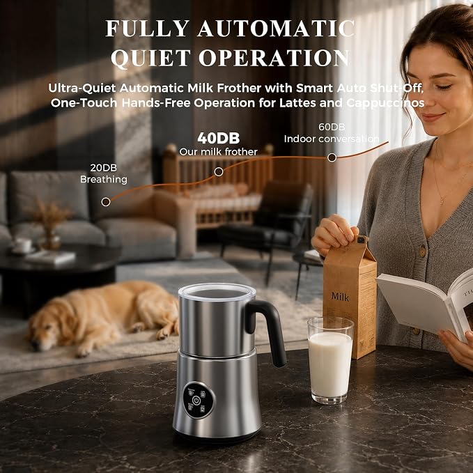 Milk Frother and Steamer, Electric Frother with Detachable Stainless Steel Jug, Hot & Cold Foam Maker for Latte, Cappuccino, Coffee, 4-in-1 Automatic Milk Warmer, 17oz Heat