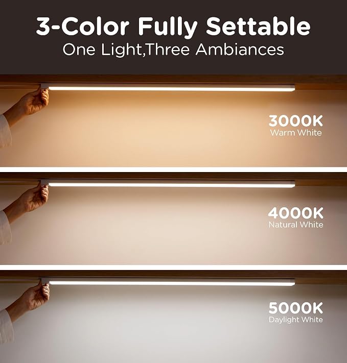 Under Cabinet Lighting Plug in, AC120V 3CCT 3000/4000/5000K Motion Sensor Light Indoor with Timer, Super Bright Linkable LED Counter Light for Kitchen, Closet, White 18 Inch, 1Pack