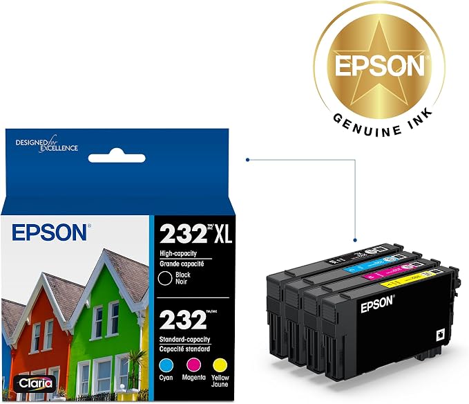 EPSON 232 Claria Ink High Capacity Black & Standard Color Cartridge Combo Pack (T232XL-BCS) Works with WorkForce WF-2930 ,2950 and Expression XP-4200, 4205