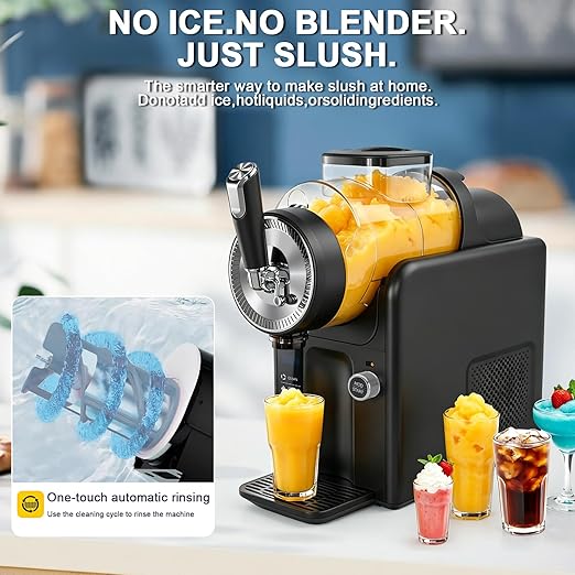Slushie Machine for Home, No Ice Needed Slushy Machine & Frozen Drink Machine, 6 Presets, Real-Time Temp Display, Auto-Clean Slushy Maker Machine for Margaritas, Frappes, Milkshakes, Party Size（Black）