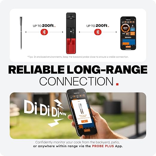 Smart Bluetooth Wireless Meat Thermometer Digital, 6 Accuracy Sensors, 0.5S Instant Read Food Thermometer, 2-in-1 100H Battery Fast Charge Base, APP Control & Custom Menu for BBQ, Grill, Smoker, Oven.