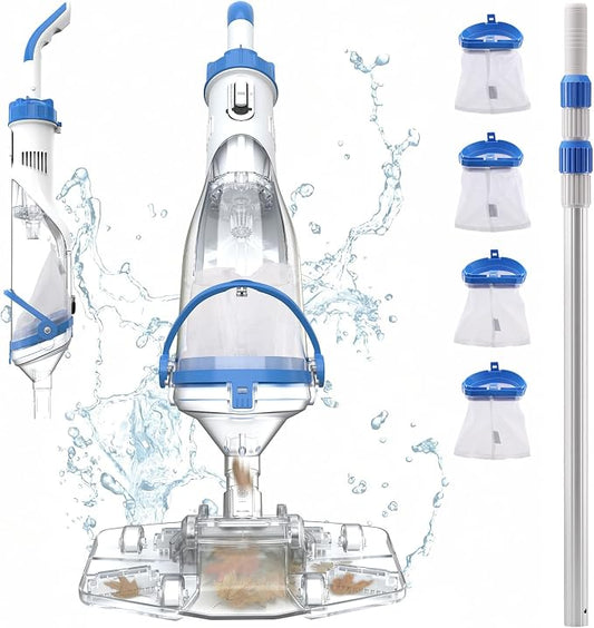 Cordless Pool Vacuum for Above Ground & Inground Pools, Consciot Handheld Rechargeable Pool Cleaner with 1110 GPH Suction, Telescopic Pole up to 87.5", 1H Runtime, See-Through Head for Debris & More