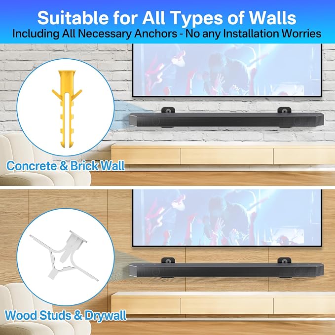 Soundbar Wall Mount for Samsung Soundbar Mounts HW-Q Series - Sound Bar Mount for HW-Q990C HW-Q990D HW-Q900C HW-Q800C HW-Q700C HW-Q600C and for More Samsung Sound bar Mounting Bracket Under TV