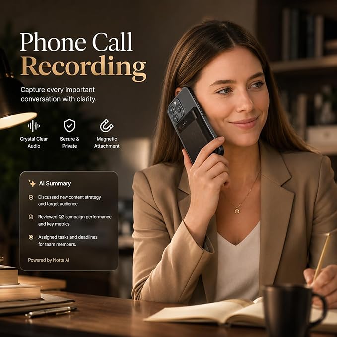 AI Voice Recorder, Notta Memo Digital Voice Recorder w/Case, AI Transcription & Summary of Global Main Languages, 2000h Recording Memory, One-Press Recording for Calls, Meetings, Interviews, Lectures
