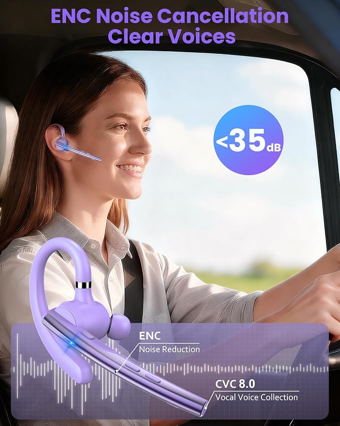 New Bee Bluetooth Headset V5.1 72H Talk Dual Mic with Mute Button for Business, Wireless Hand-Free Bluetooth Earpiece with 500mAh Charging Case for Cell Phone Calls Trucker Driver