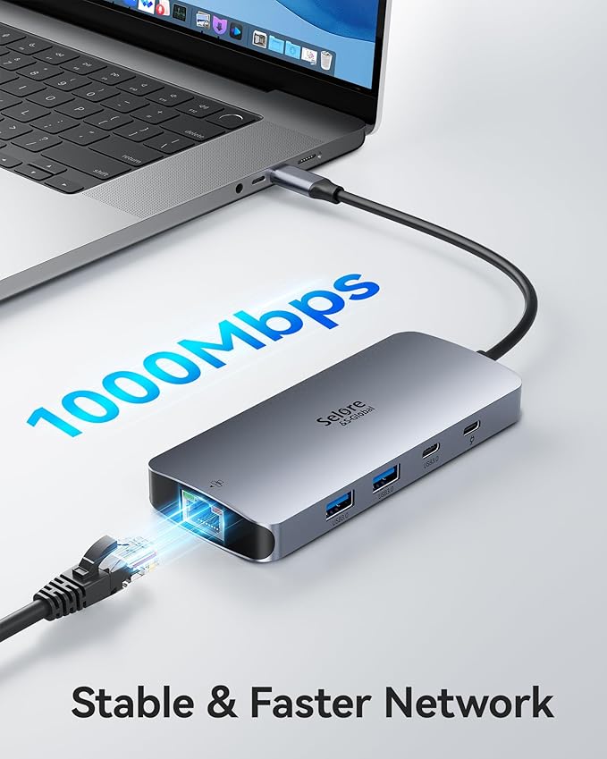 USB C Docking Station Dual Monitor, Selore Docking Station 3 Monitors Triple 4K Display with 2 HDMI, DisplayPort, 1Gbps Ethernet, 100W PD Charging, USB 3.0 Ports Adapter for Dell, HP, Lenovo,etc