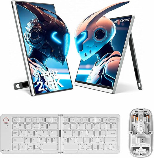 Veout 2.5K/144Hz Gaming Monitor with Bluetooth Mouse & Foldable Keyboard 16-inch Portable Monitor