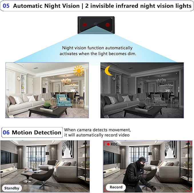 Hidden Camera Mini Spy Camera 1080P Small Security Camera, Tiny Portable Camera, Covert Nanny Cam, Indoor Home Office Security Cameras, Night Vision, Motion Detection, Gravity Sensor, Loop Record