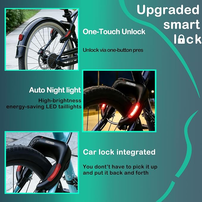 U-Shaped Smart Bike Lock, Electronic Keyless Lock with Solar & Type-C Charging, IP65 Waterproof, 2000mAh Long Battery Life for Bicycles, E-Bikes