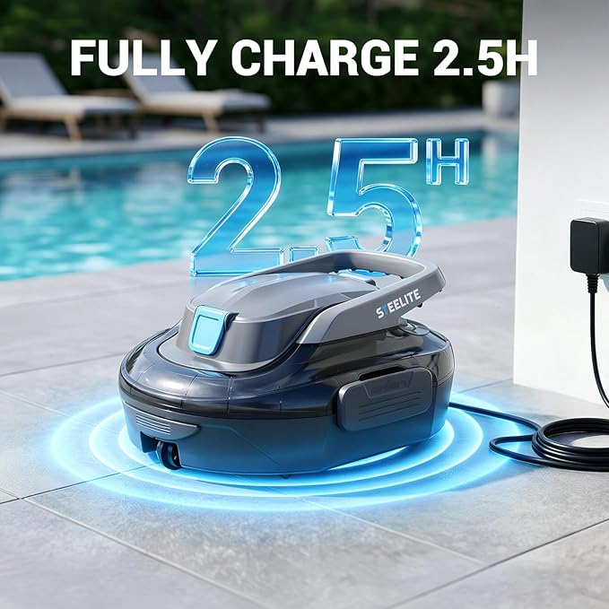 Steelite Robotic Pool Cleaner S7, Cordless Pool Vacuum for Above Ground Pool, Automatic Pool Vacuum Robot with Dual Motors, Self Parking, 120 Mins Runtime, Robotic Pool Vacuum for Leaves & Dirt