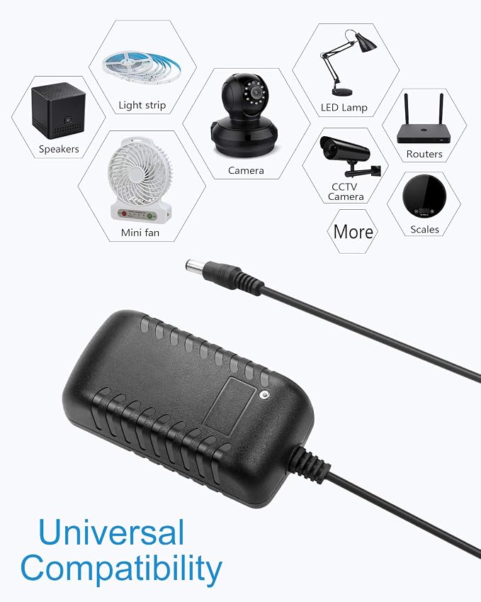 ALITOVE 24V 1A Power Supply Adapter 4.92Ft Cord 100~240V AC to DC 24 Volt 24W 1000mA 800mA 650mA 500mA Transformer Converter 5.5mm x 2.5mm 2.1mm Tip for CCTV Camera DC Motor Water Pump (2 Pack)