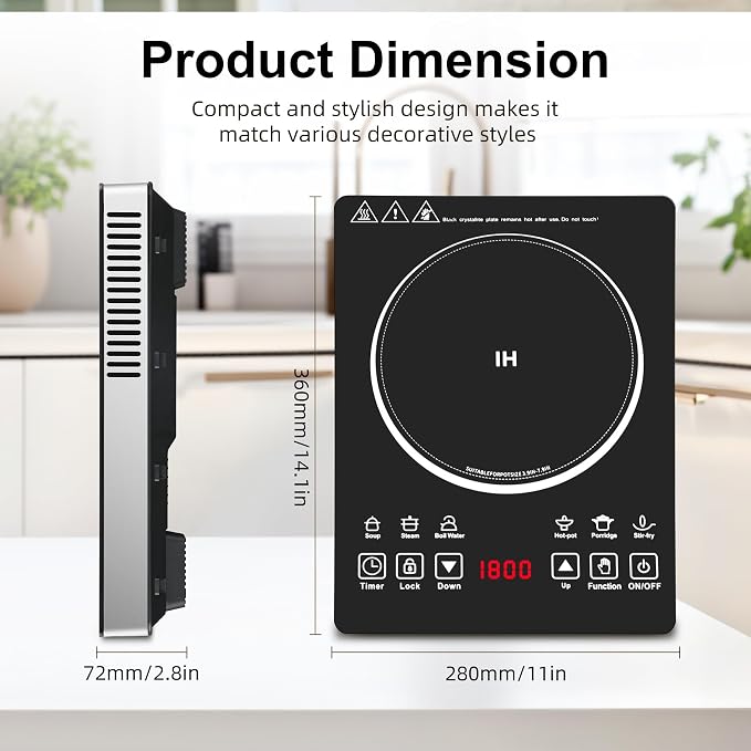 Single Burner Induction Cooktop,Hot Plate with 6 Cooking Modes, portable cooktop with LCD touch control,9 Levels &3H Timer,1800W 110V Portable induction Cooktop